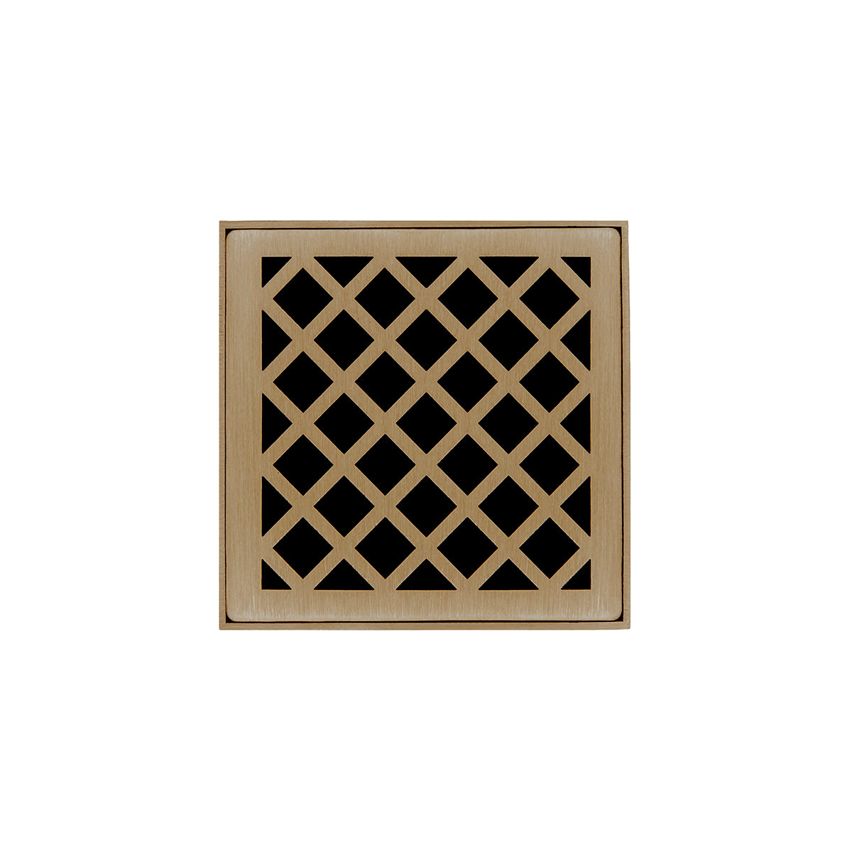 Square satin bronze drain grate with crosshatch diamond pattern cutouts.