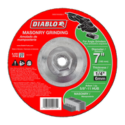 Diablo 7-inch masonry grinding disc with gray abrasive wheel, 5/8"-11 hub arbor, red and green packaging label.