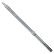Gray steel SDS-Max twist point chisel with tapered shaft and fluted tip design.