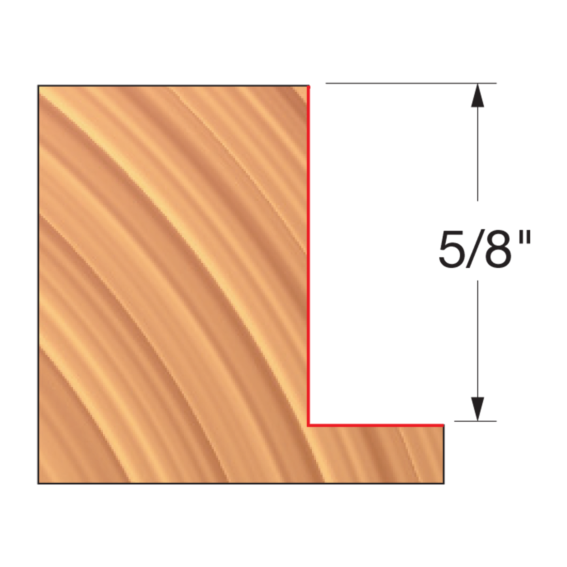 Straight edge cutter with tan carbide cutting surface and red outline marking 5/8" height dimension.