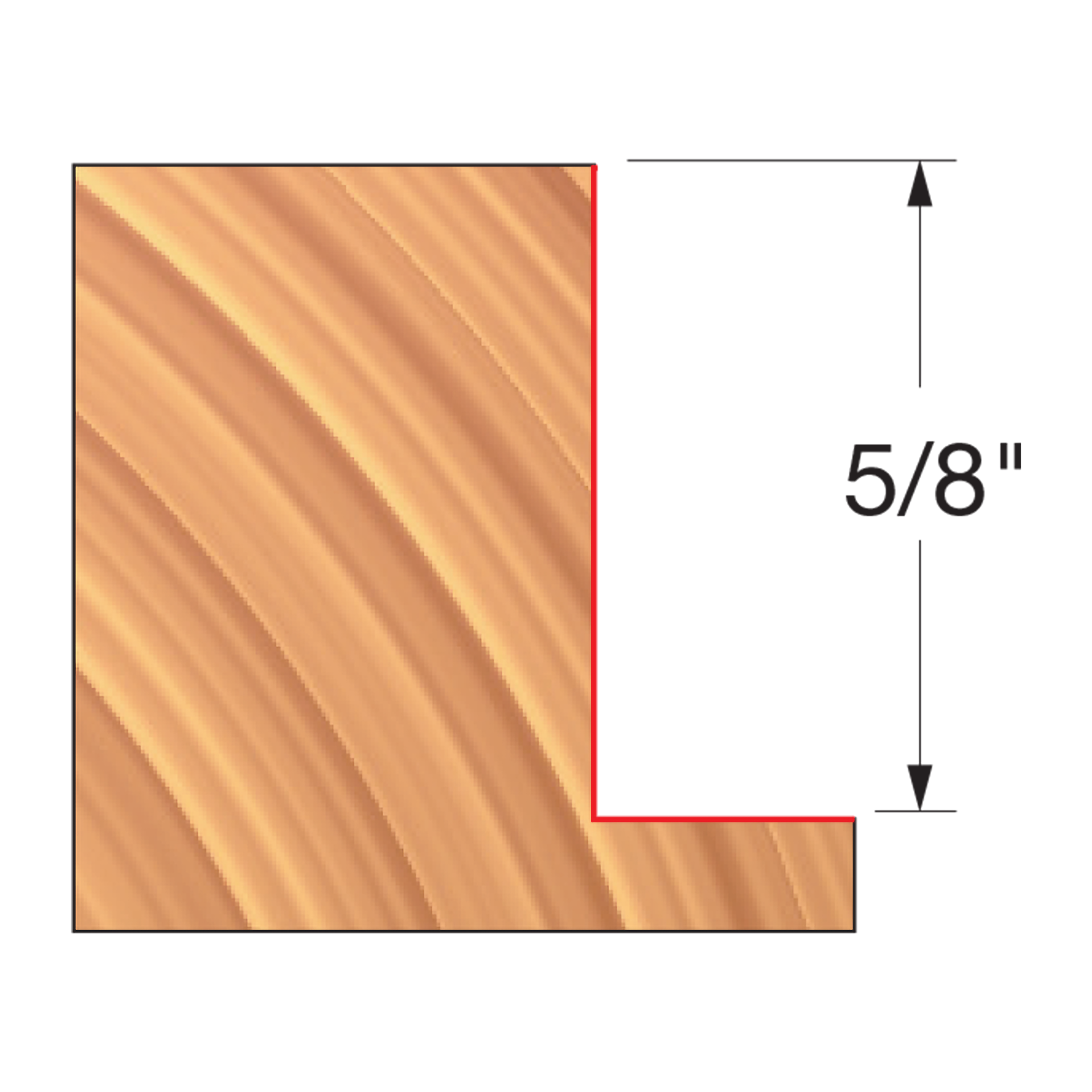 Straight edge cutter with tan carbide cutting surface and red outline marking 5/8" height dimension.