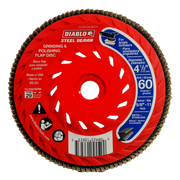 Red flap disc with abrasive edge, 4-1/2 inch diameter, 60 grit, Speed Hub arbor for angle grinders.