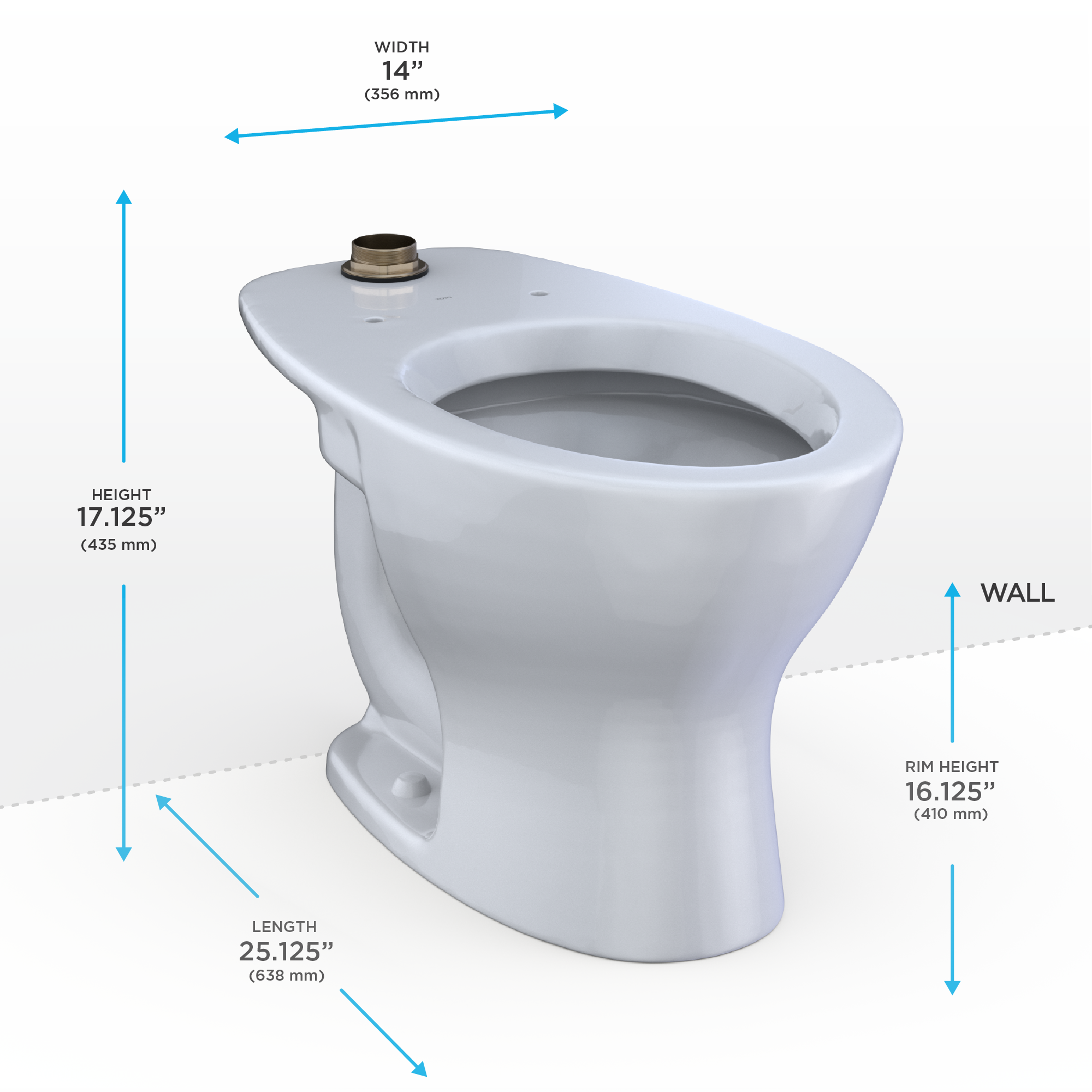 Toto Commercial Flushometer Floor Mounted Elongated Tornado Flush Universal Height Toilet Bowl Only with CEFIONTECT 1.0, 1.28, and 1.6 GPF in Cotton White