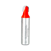 Silver router bit with red round nose cutting head and Freud branding on the shaft.