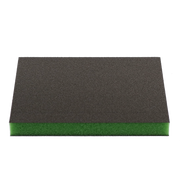 Two-piece sanding sponge with gray top layer and green foam base.