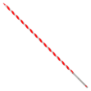 Red and white spiral auger bit with gray metal shaft and pointed tip.