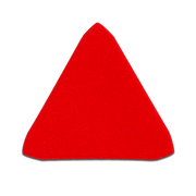 Red triangular sanding pad with rounded corners on white background.