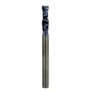 Black and gold two-flute mortise compression router bit with cylindrical shank and spiral cutting edges.