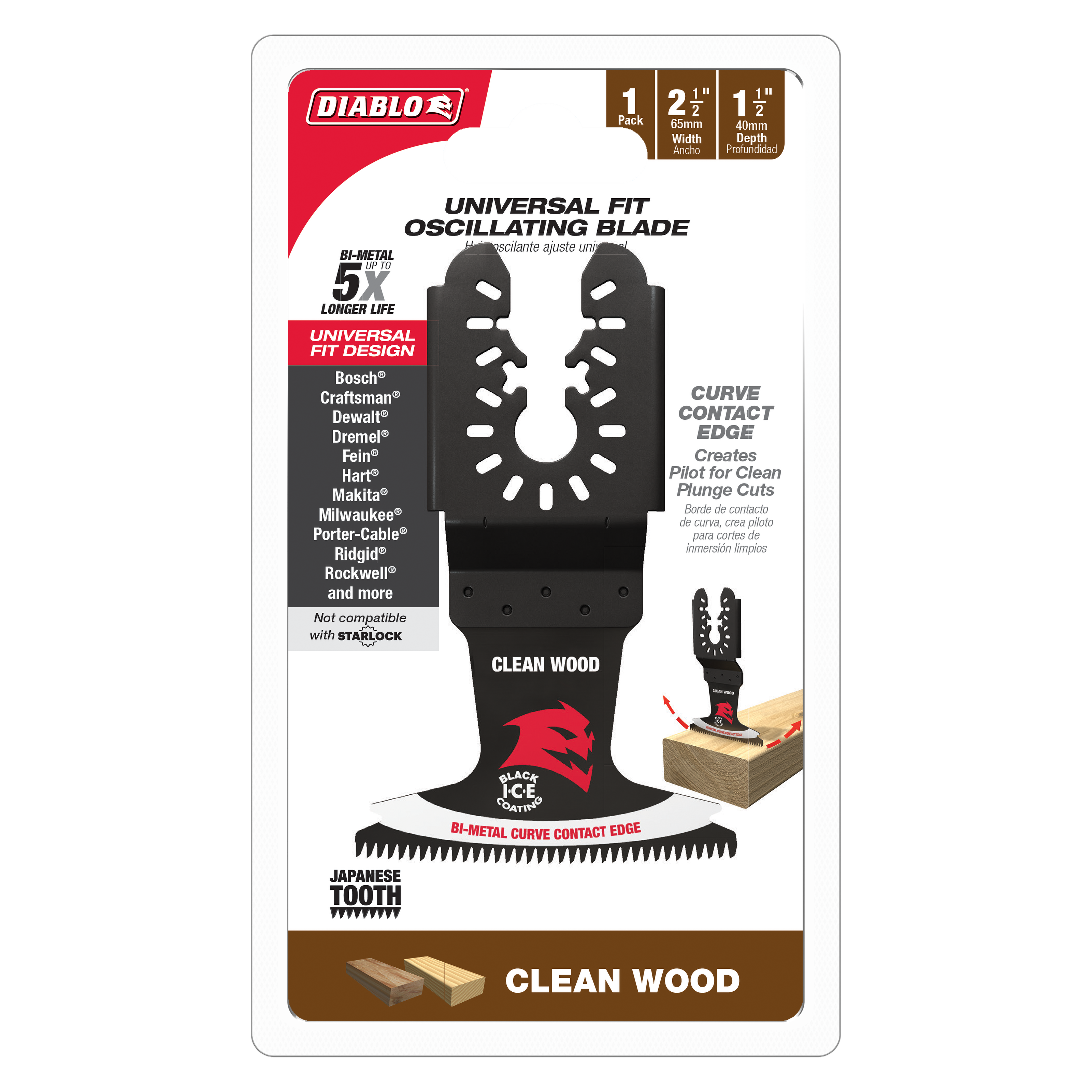 Diablo DOU250JBW 2-1/2 in. Universal Fit Bi-Metal Oscillating Blade for Clean Wood