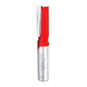 Freud 1/2-inch diameter double flute straight router bit with red cutting head and silver metal shank.