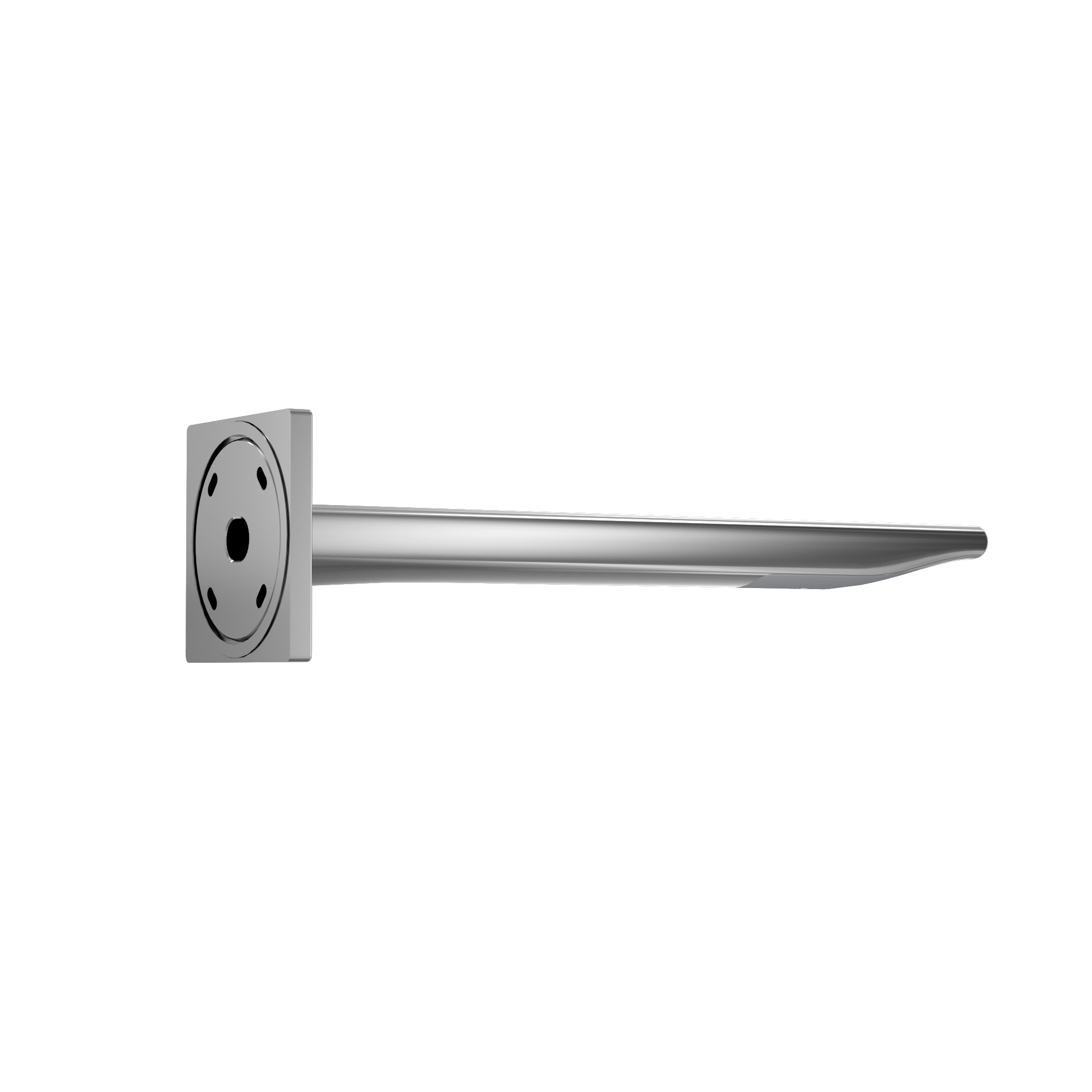 Polished chrome wall-mounted touchless bathroom faucet with rectangular mounting plate and angled spout.