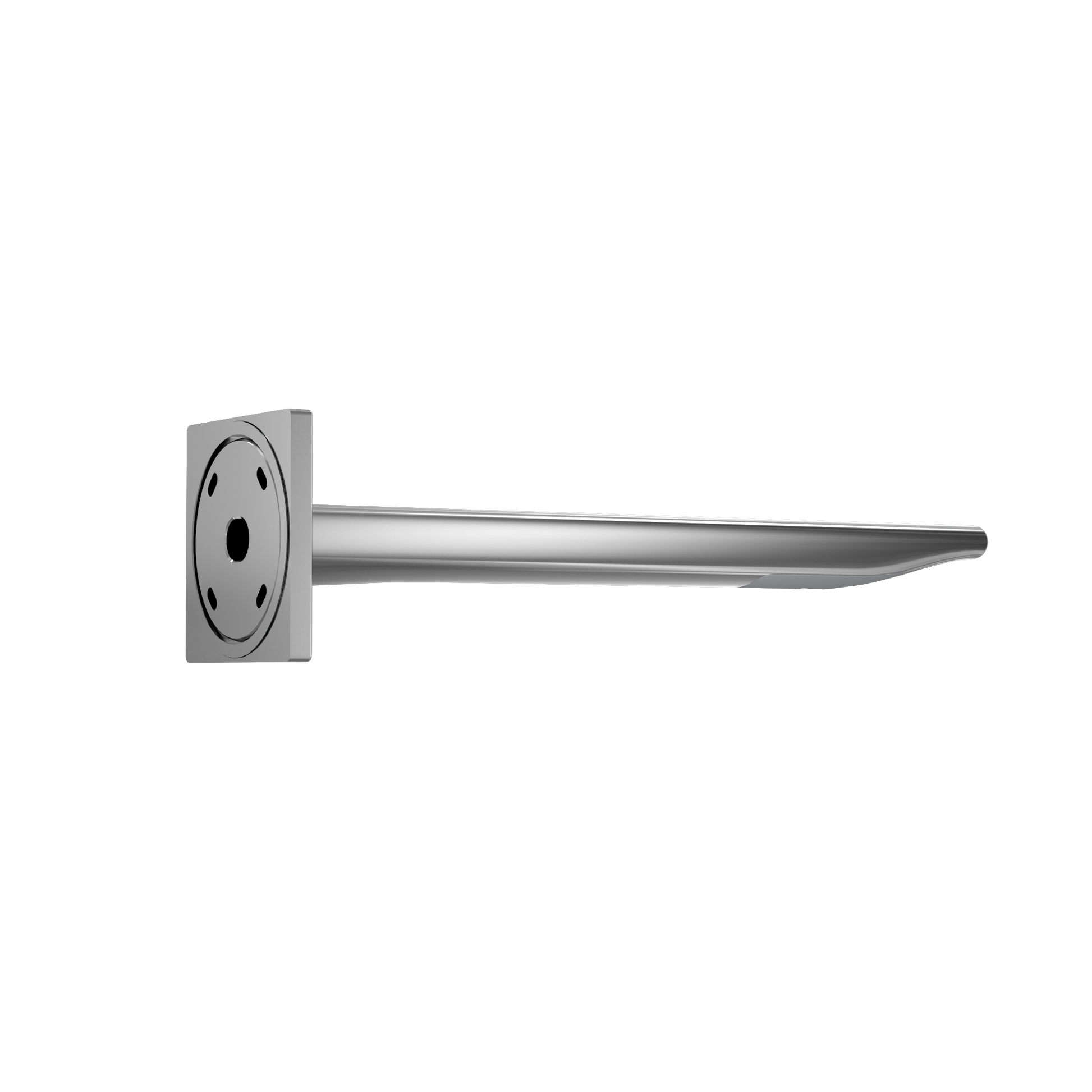 Polished chrome wall-mounted touchless bathroom faucet with rectangular mounting plate and angled spout.