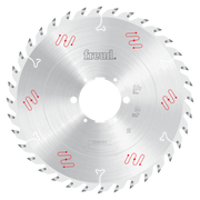 Freud 300mm circular saw blade with carbide teeth and white center arbor hole, marked with red and white logos.