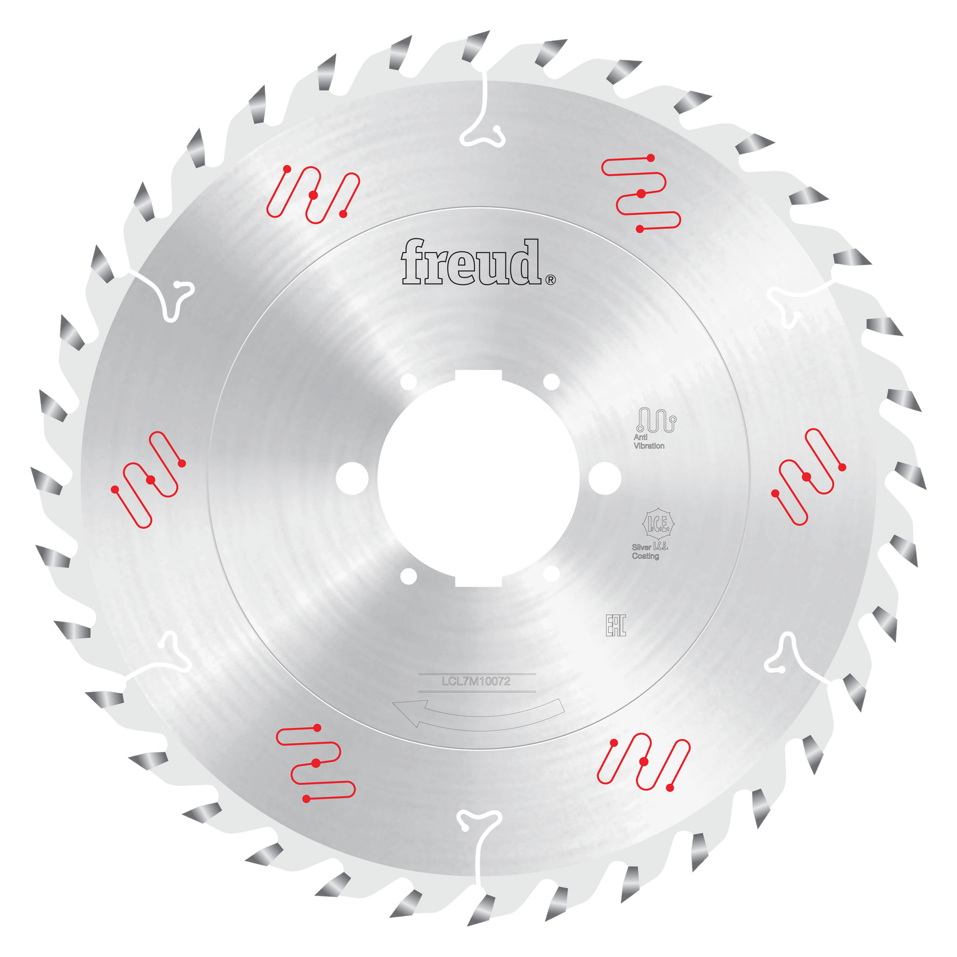 Freud 300mm circular saw blade with carbide teeth and white center arbor hole, marked with red and white logos.