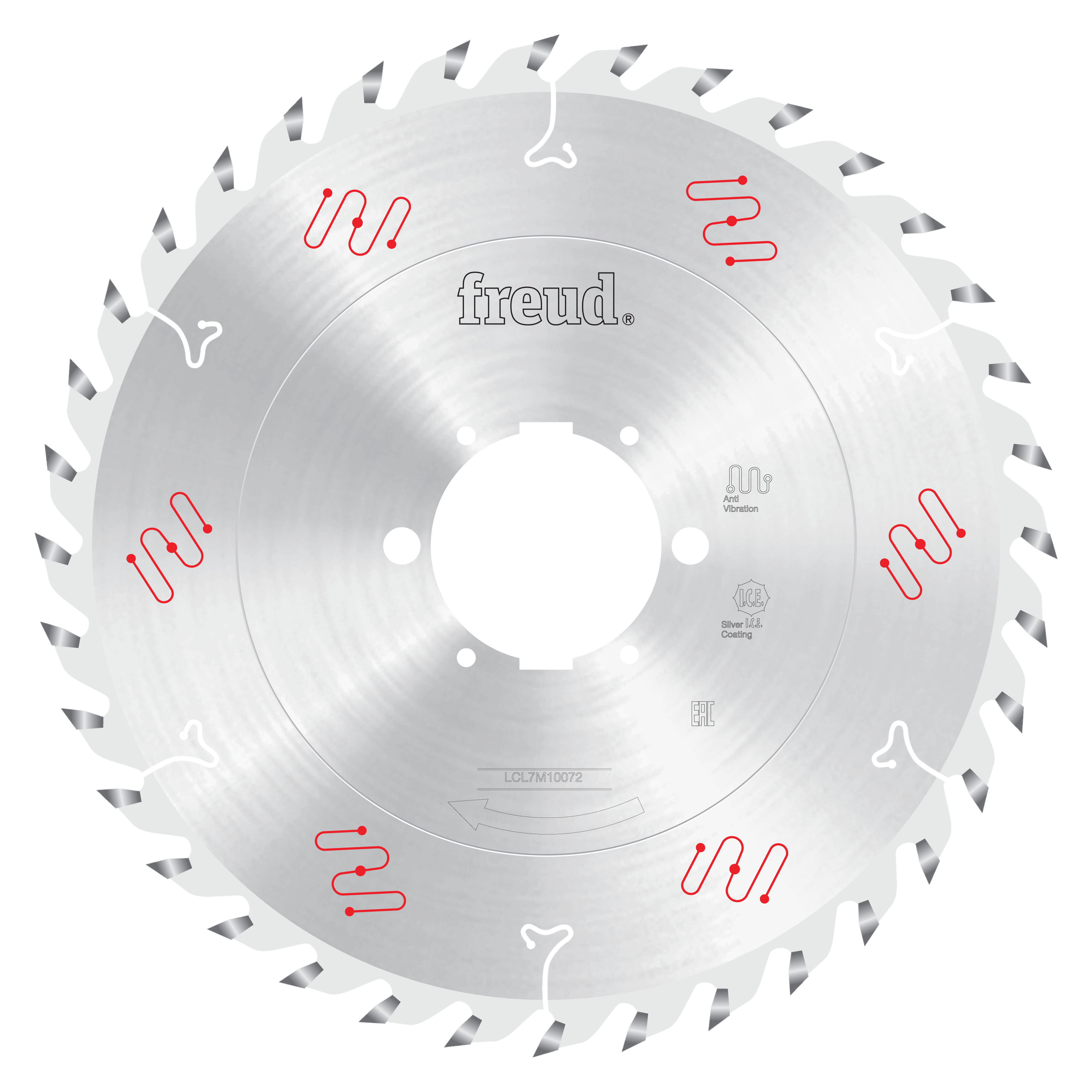 Freud 300mm circular saw blade with carbide teeth and white center arbor hole, marked with red and white logos.