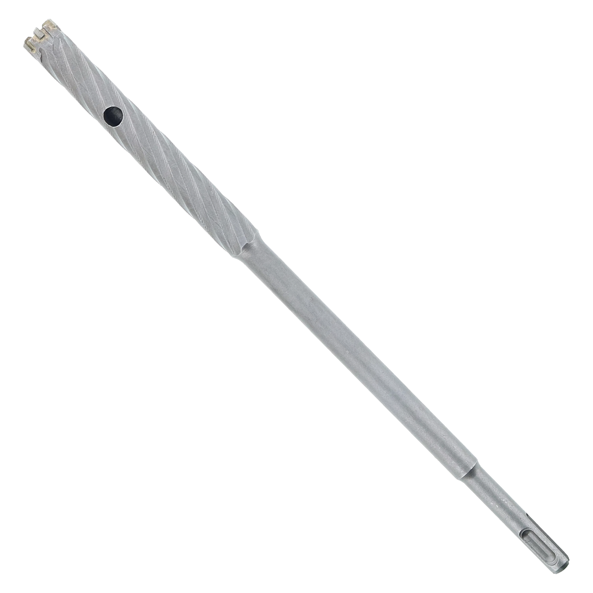 Gray SDS-Plus rebar cutter with fluted cutting head and cylindrical shaft.