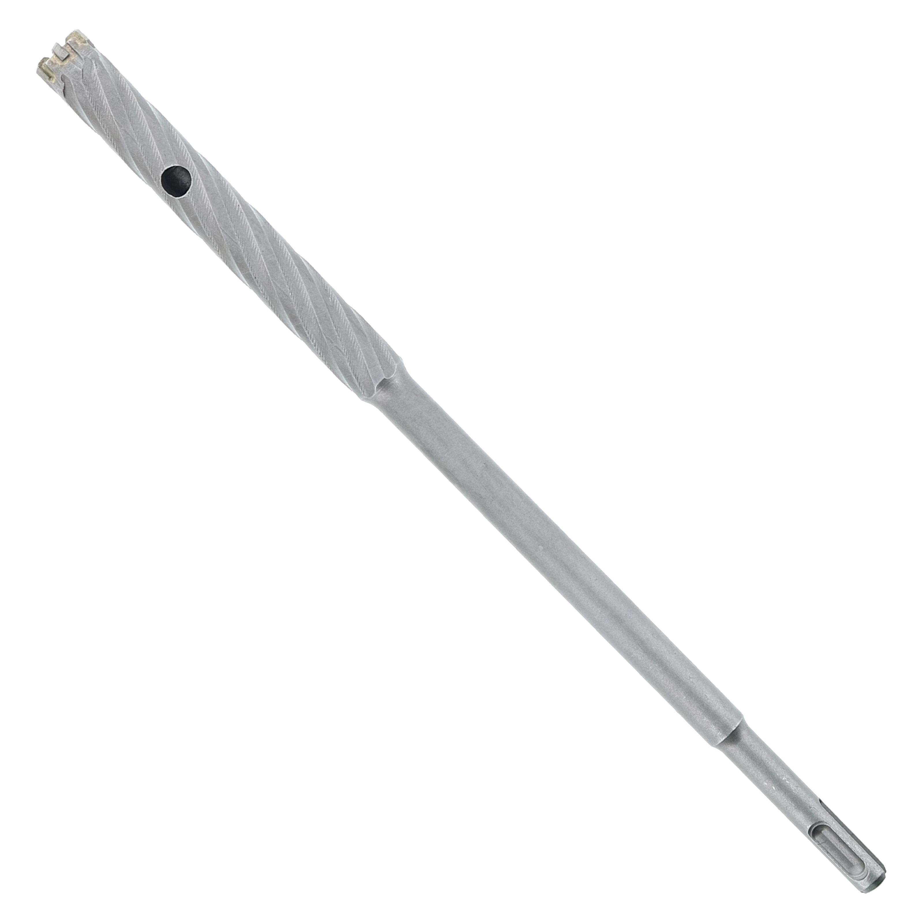 Gray SDS-Plus rebar cutter with fluted cutting head and cylindrical shaft.