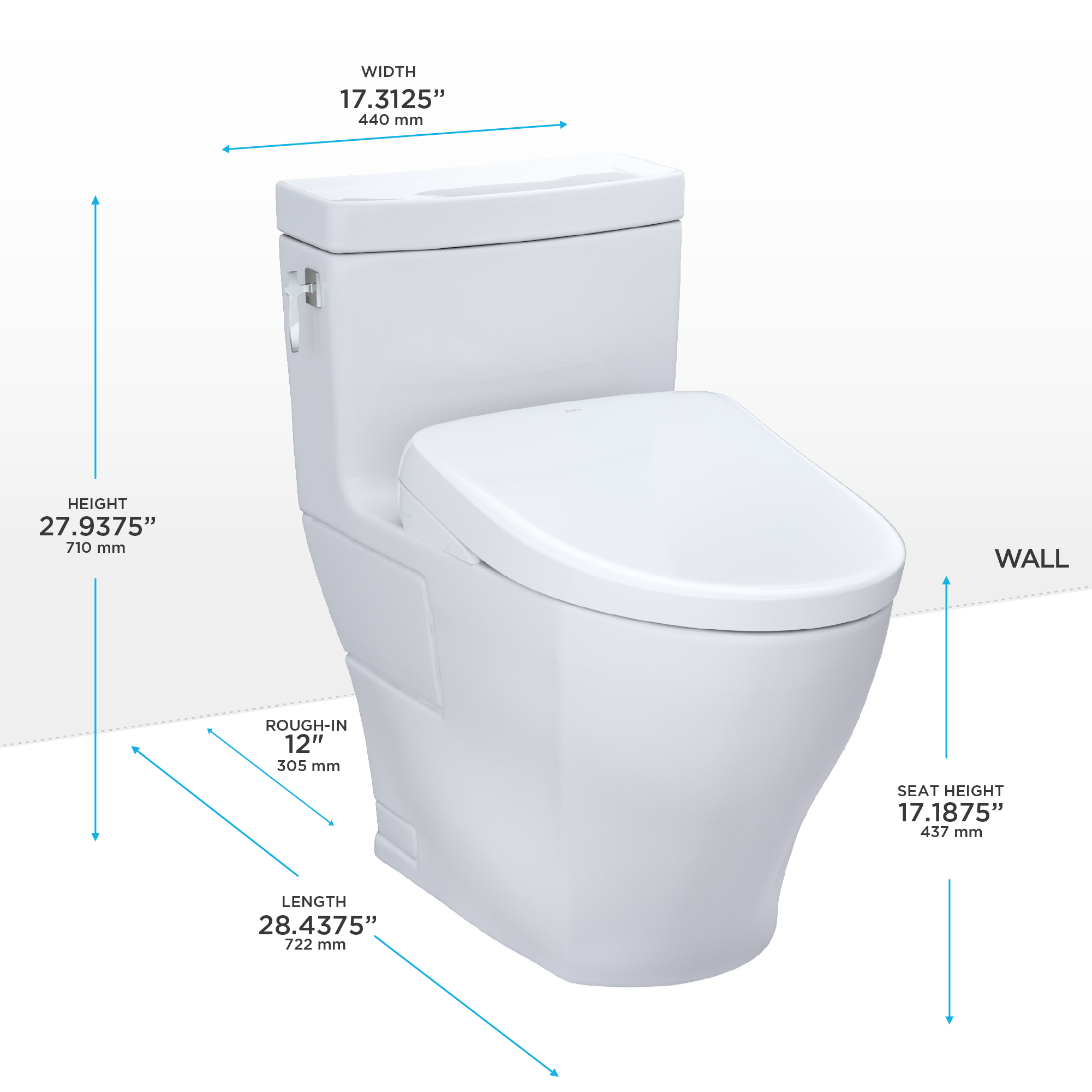 Toto Aimes One Piece Elongated Universal Height Toilet with CEFIONTECT 1.28 GPF with Contemporary Washlet+ Auto Flush S7 Bidet Seat in Cotton White