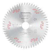 Freud LU2C04 circular saw blade with carbide-tipped teeth and center arbor hole, marked "Made in Italy."