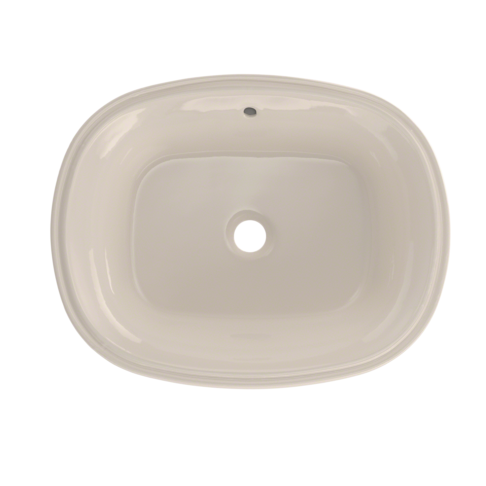 Sedona beige oval undermount bathroom sink with single faucet hole and rounded interior basin.