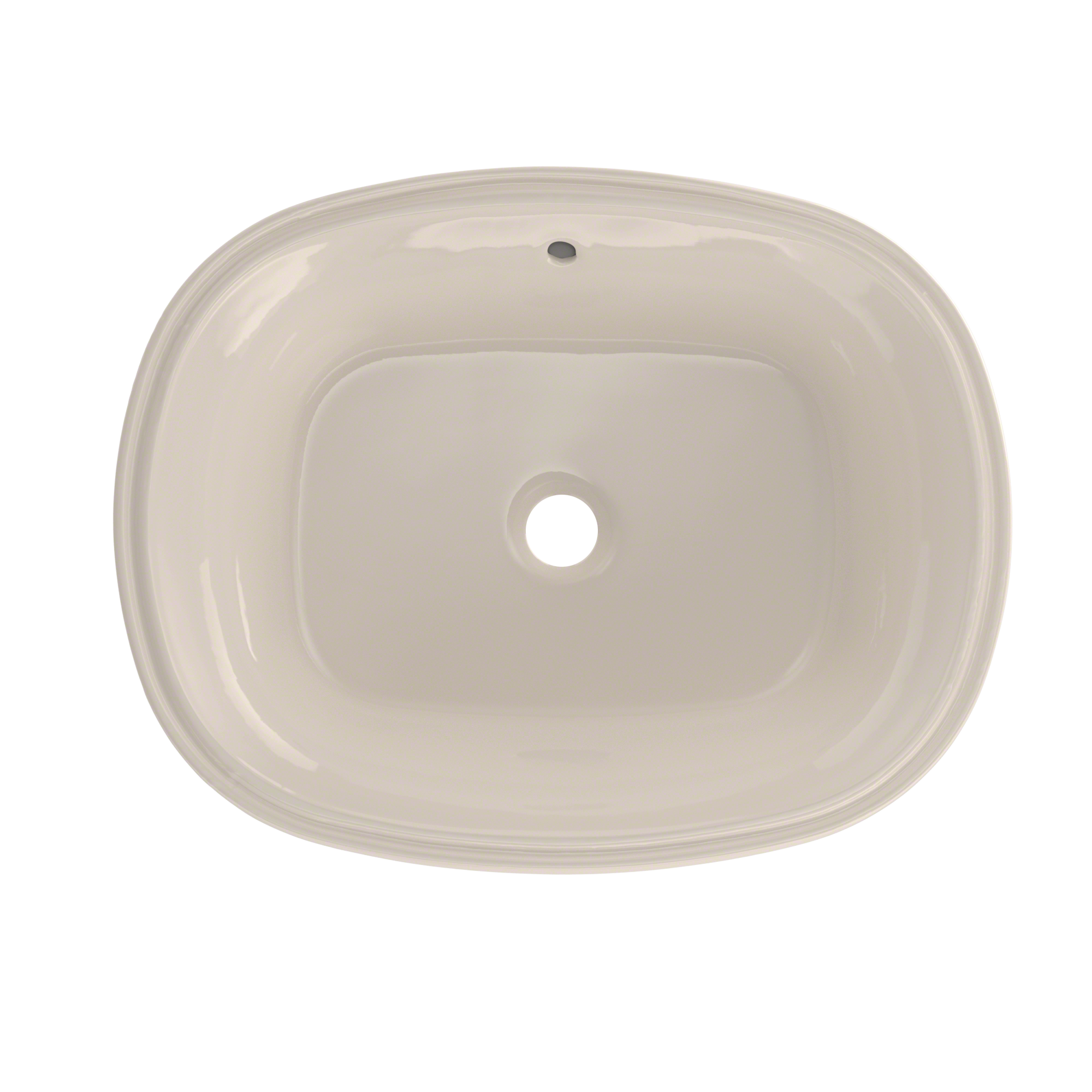 Sedona beige oval undermount bathroom sink with single faucet hole and rounded interior basin.