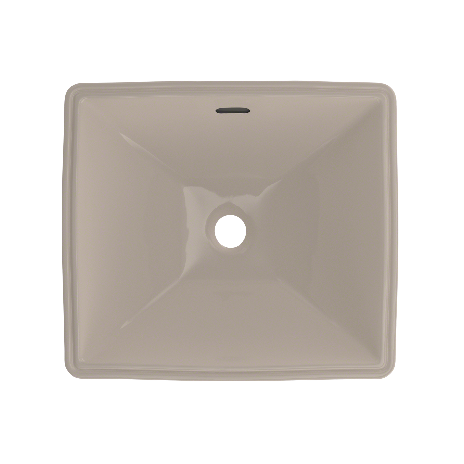 Bone-colored rectangular undermount bathroom sink with single faucet hole, viewed from above.