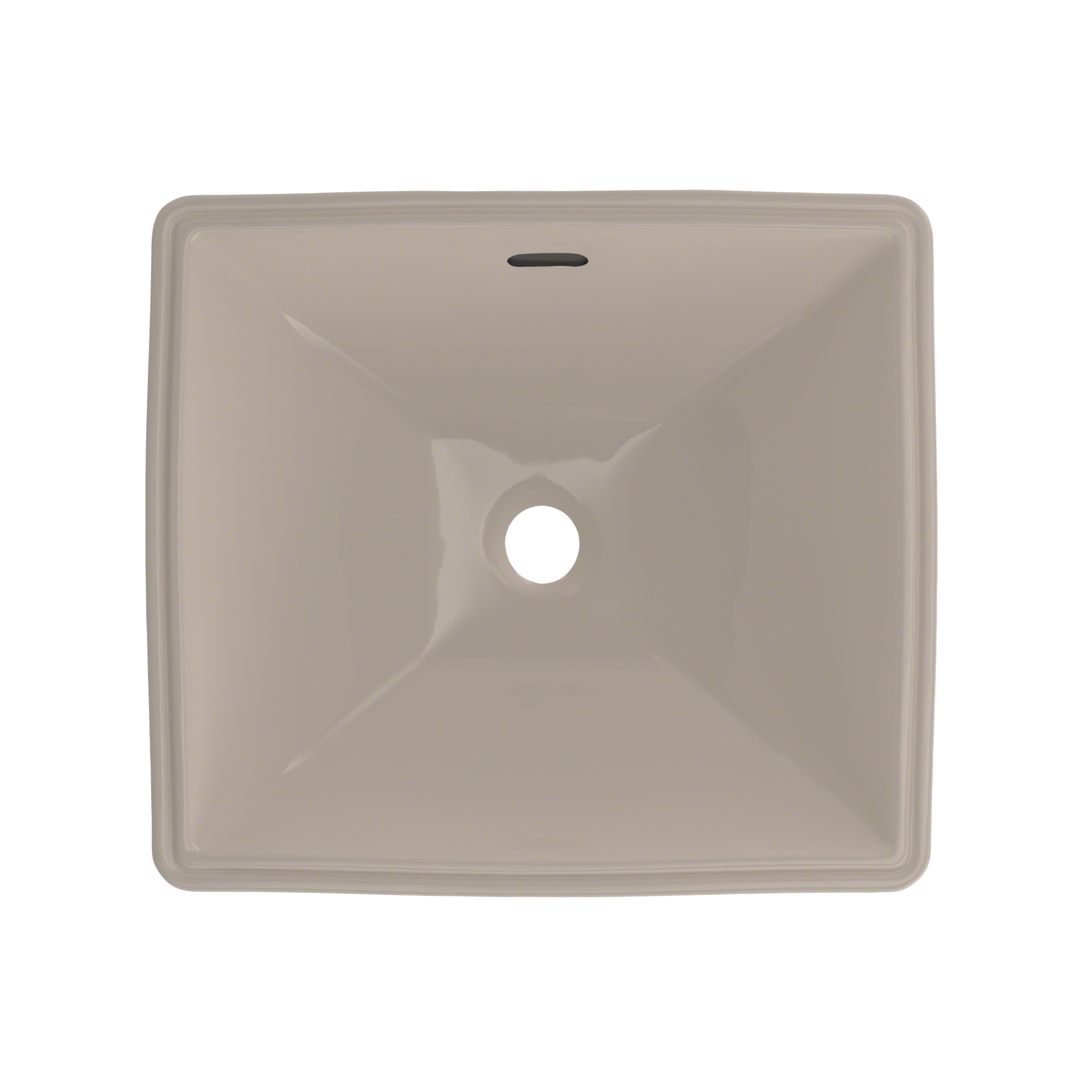 Bone-colored rectangular undermount bathroom sink with single faucet hole, viewed from above.