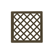 Square oil rubbed bronze drain cover with diamond lattice pattern cutout design.