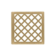 Square satin bronze decorative drain cover with lattice diamond pattern cutout design.