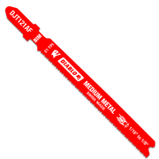 Red bi-metal T-shank jig saw blade with 21 TPI teeth for medium metal cutting.