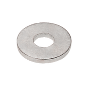 Flat metal washer with centered hole, silver finish.