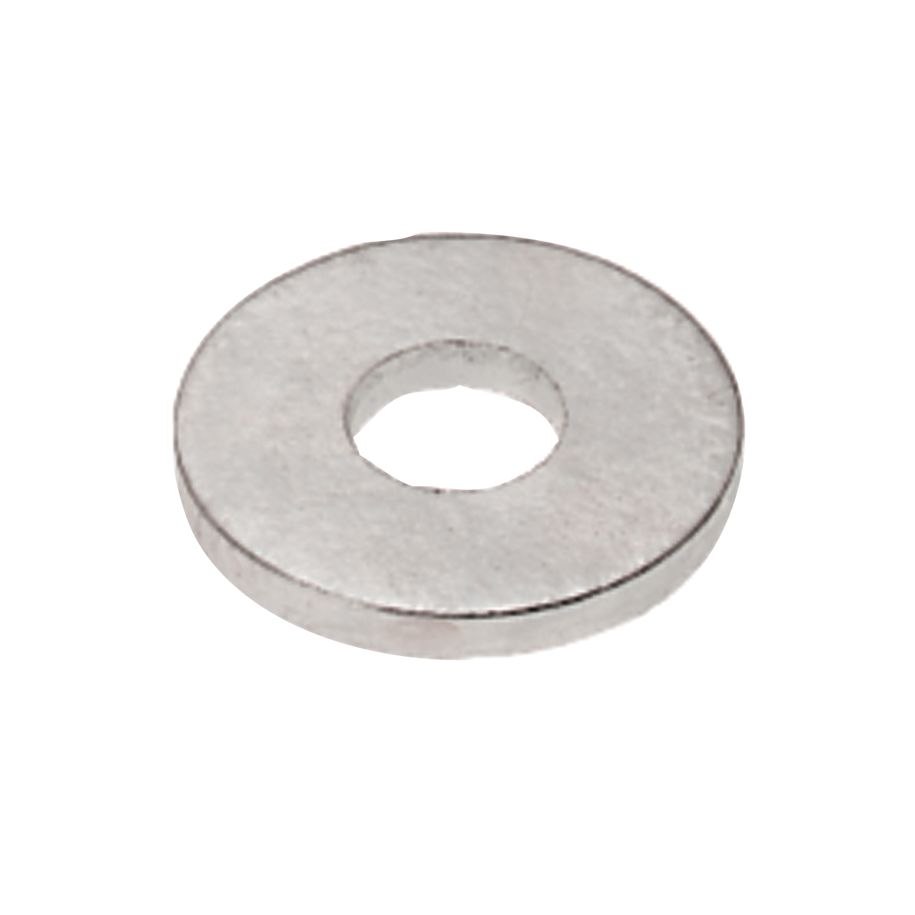 Flat metal washer with centered hole, silver finish.