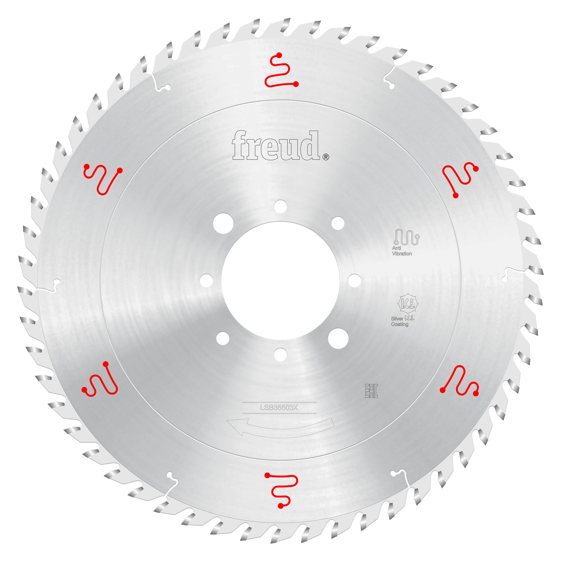 Freud 350mm circular saw blade with carbide teeth and central mounting holes for horizontal beam saws.