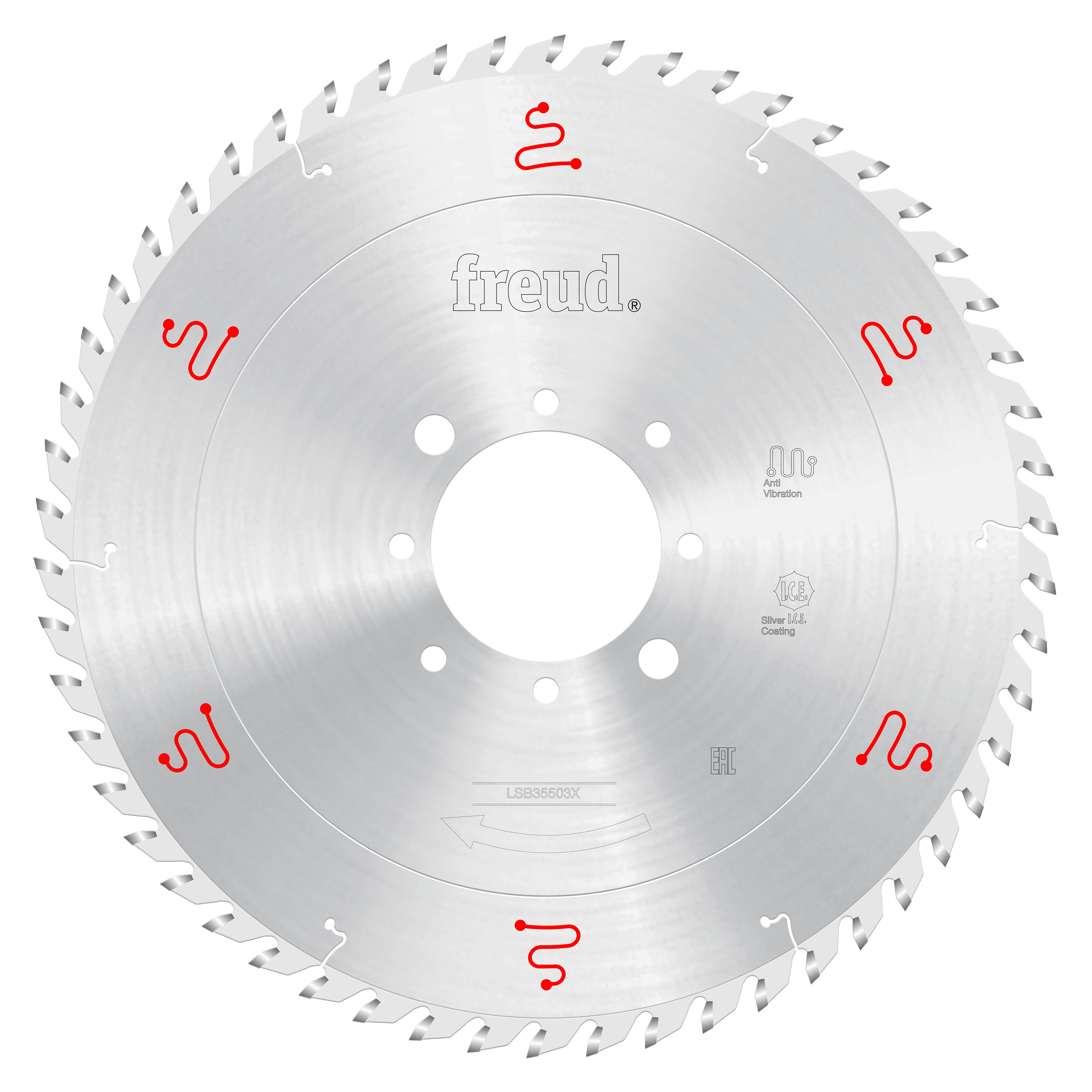 Freud 350mm circular saw blade with carbide teeth and central mounting holes for horizontal beam saws.