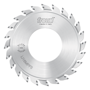 Silver Freud split scoring saw blade, 120mm diameter, with multiple angled teeth around the perimeter.