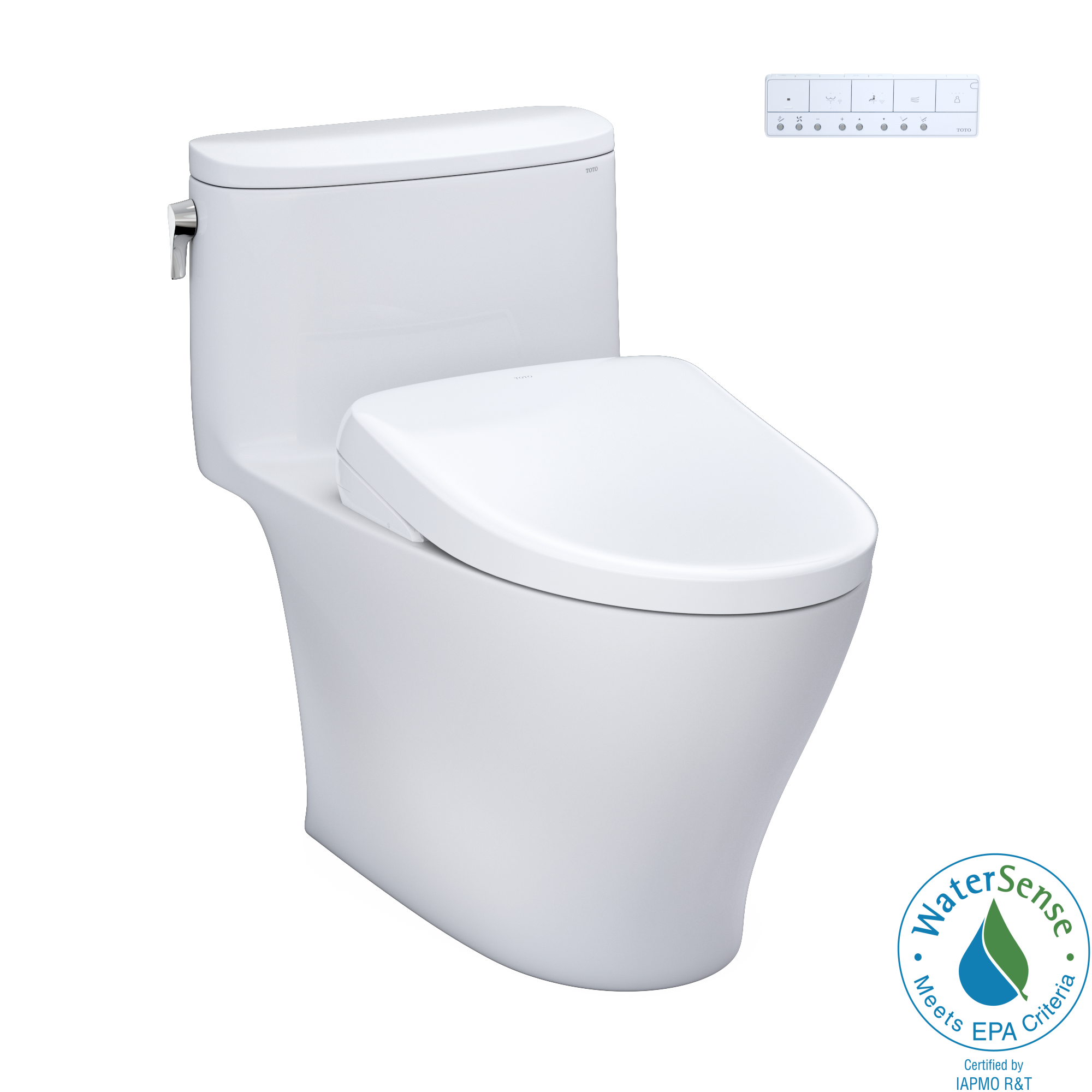 Toto Nexus 1G One Piece Elongated Universal Height Toilet with CEFIONTECT 1.0 GPF with Contemporary Washlet+ Auto Flush S7A Bidet Seat in Cotton White