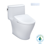 Toto Nexus One Piece Elongated Universal Height Toilet 1.28 GPF with Contemporary Washlet+ S7A Bidet Seat in Cotton White