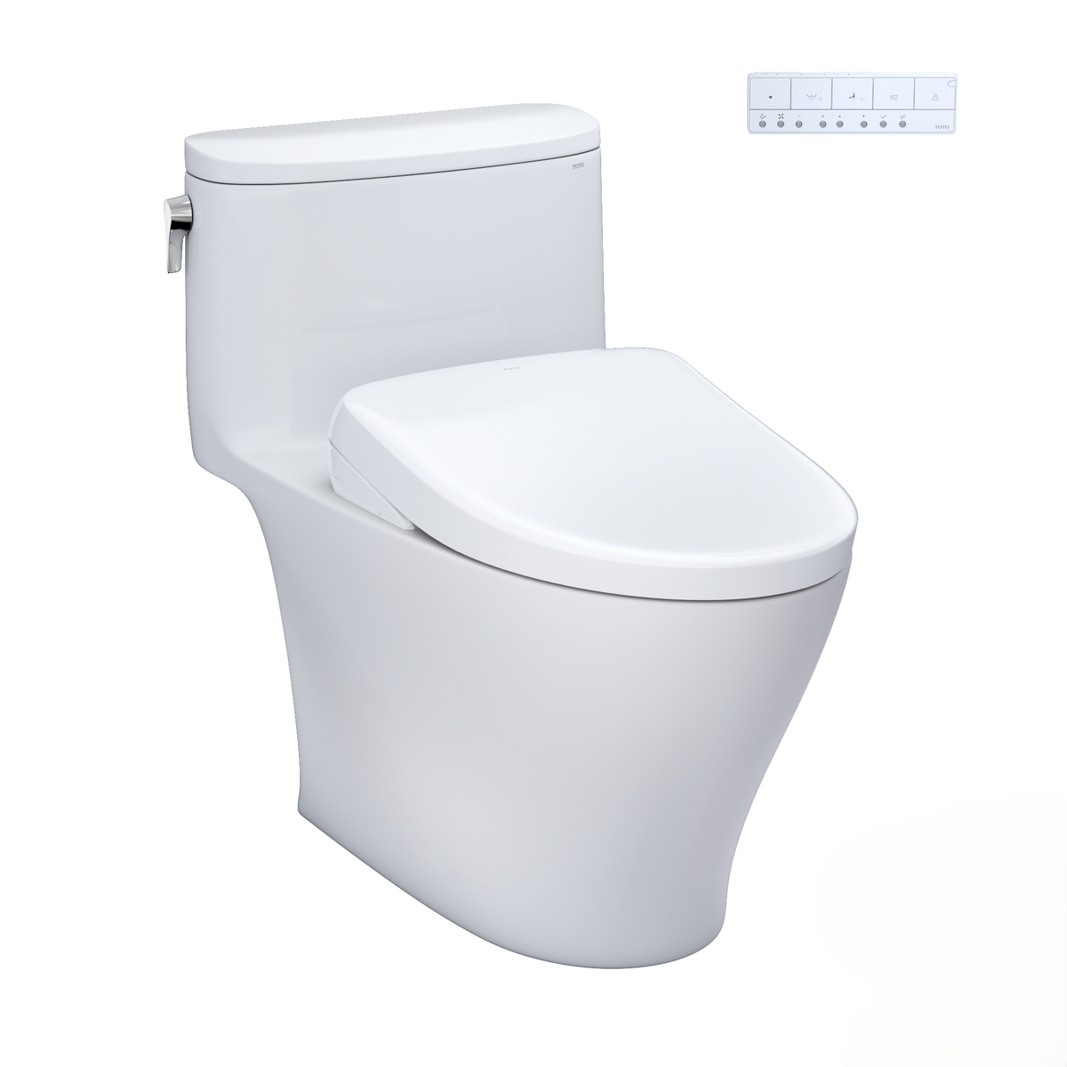 Toto Nexus 1G One Piece Elongated Universal Height Toilet with CEFIONTECT 1.0 GPF with Contemporary Washlet+ Auto Flush S7A Bidet Seat in Cotton White