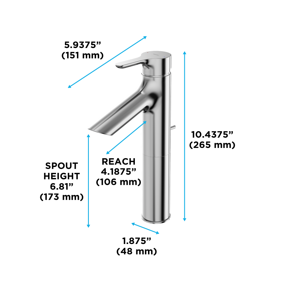 Toto LB 1.2 GPM Single Handle Semi-Vessel Bathroom Sink Faucet with COMFORT GLIDE Technology, Polished Chrome - TLS01304U#CP
