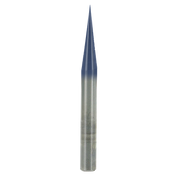 Freud V-groove engraving bit with pointed tip, metallic shaft, and blue coating on upper section.