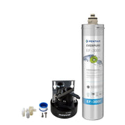 Everpure EF-3000 water filter cartridge with black housing unit, installation fittings, and connectors displayed.