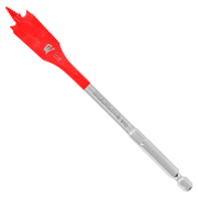 Red and gray Diablo spade bit with flat paddle head and metal shaft against white background.