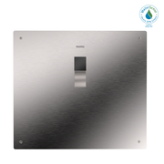 Brushed stainless steel cover plate with TOTO branding and centered touchless sensor opening.