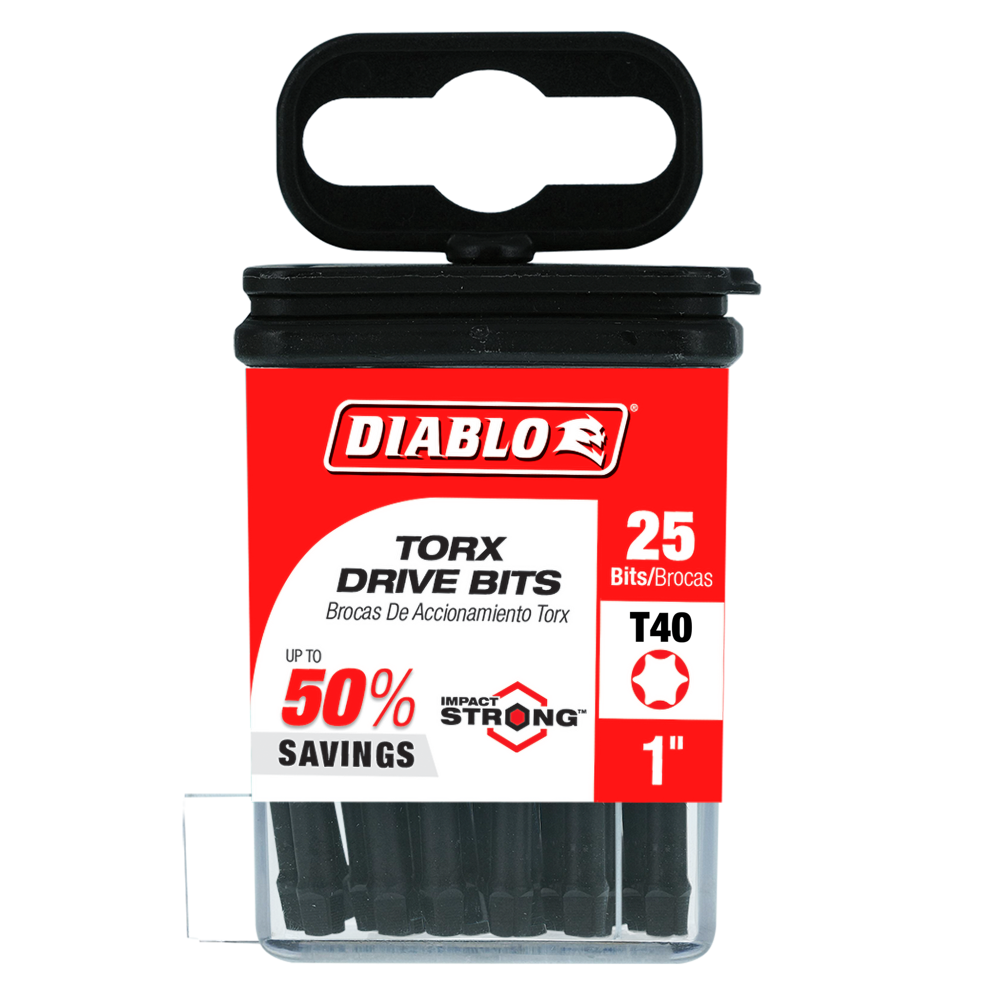 Black T40 Torx drive bits in red and black Diablo packaging with black carrying handle.