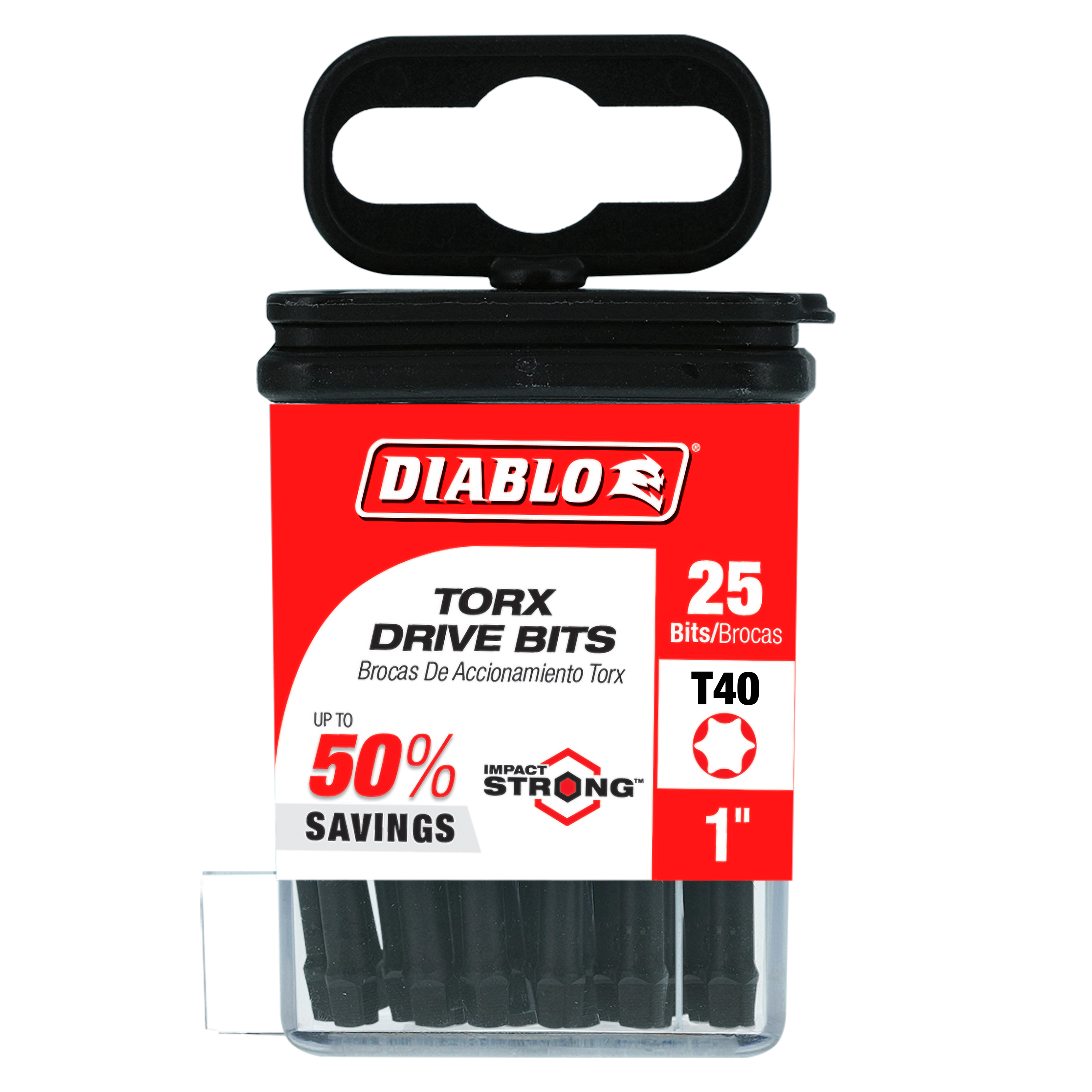 Black T40 Torx drive bits in red and black Diablo packaging with black carrying handle.