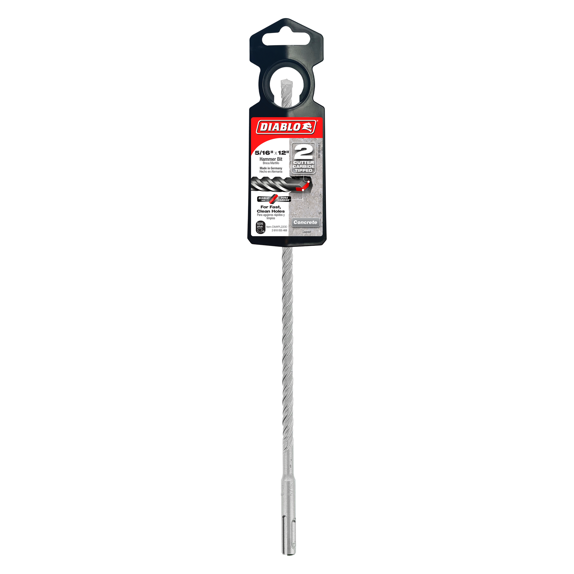Diablo SDS-Plus hammer drill bit with 2-cutter design, 5/16 inch diameter, packaged in black and red blister card.