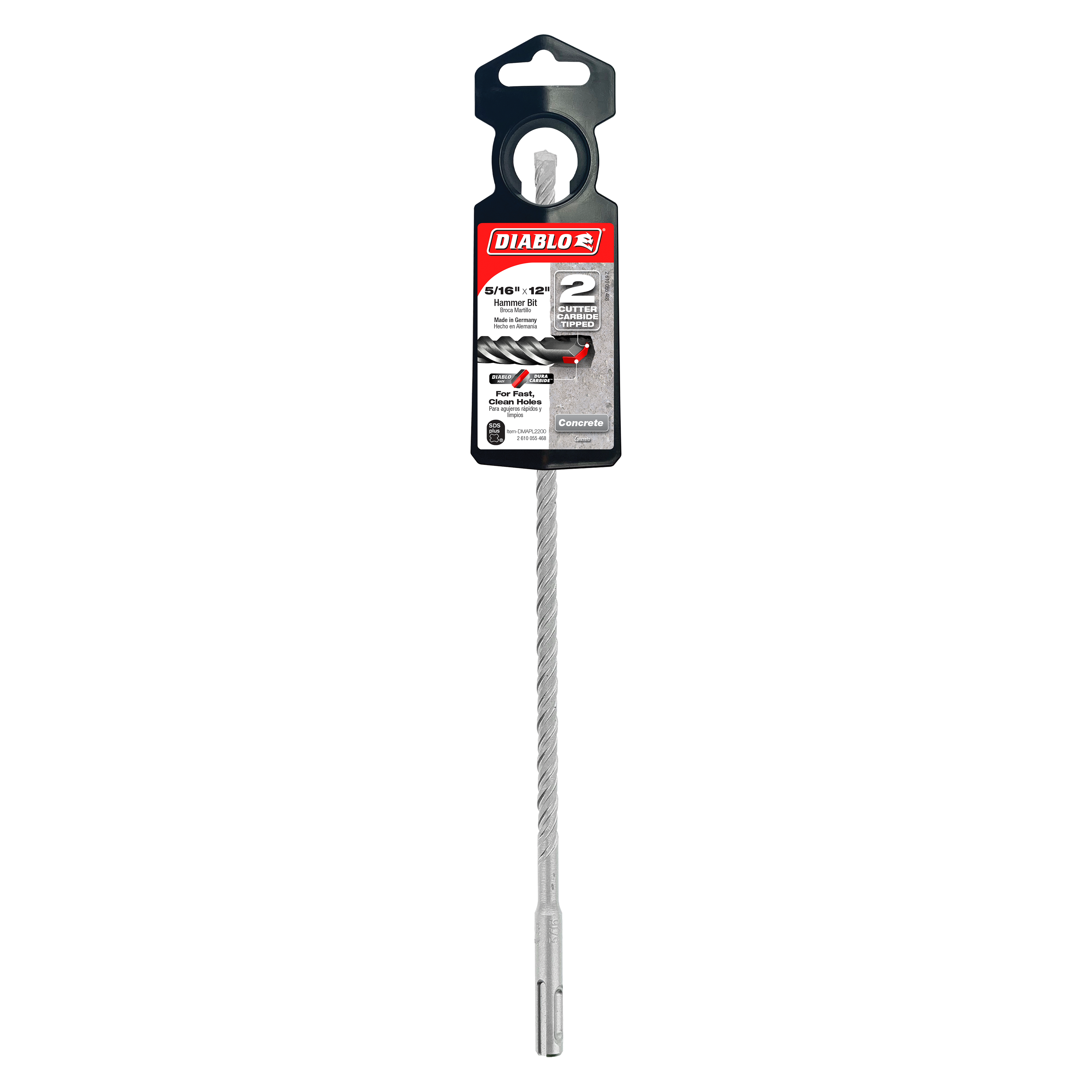 Diablo SDS-Plus hammer drill bit with 2-cutter design, 5/16 inch diameter, packaged in black and red blister card.