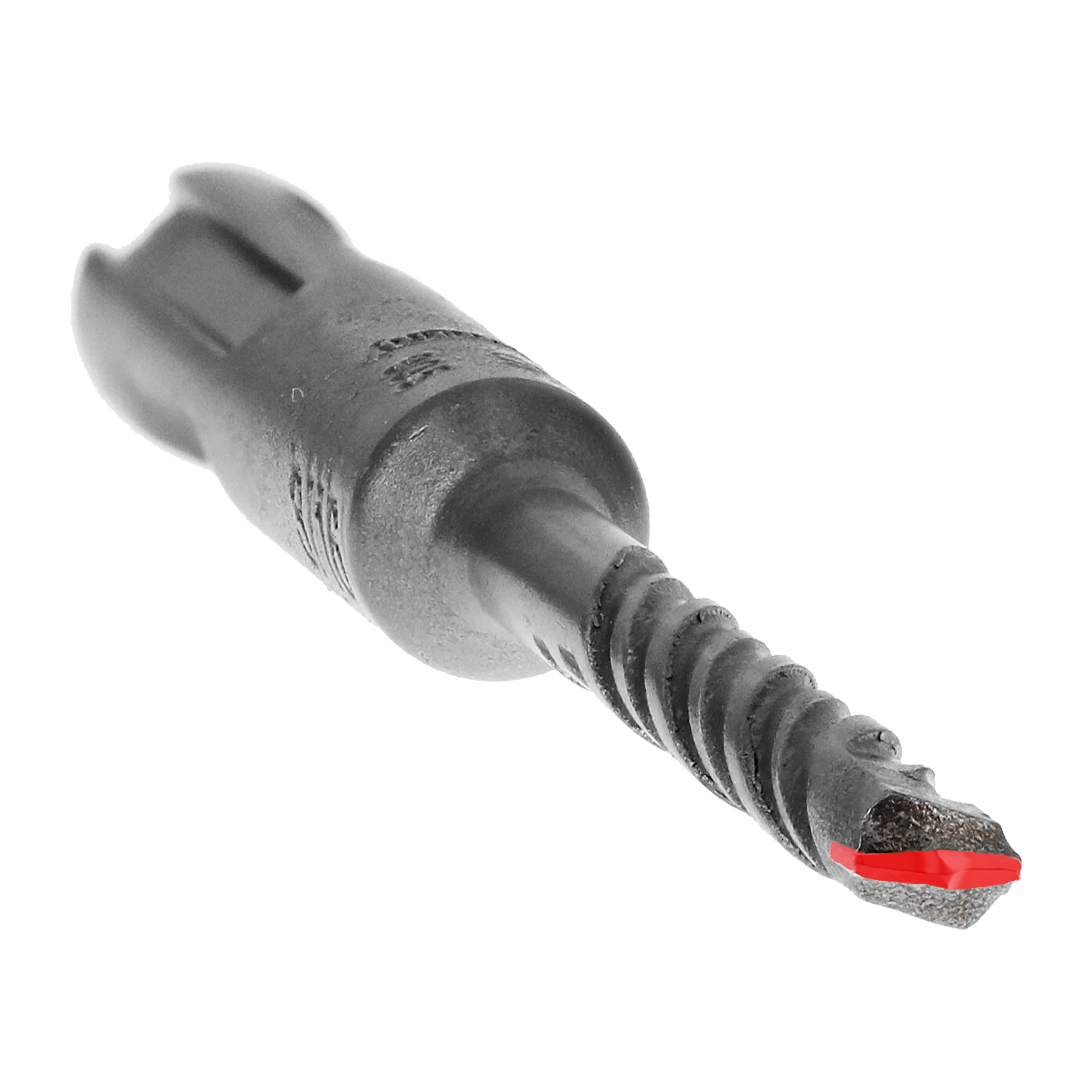 SDS-Plus rotary hammer drill bit with two cutting edges and red stripe marking on tip.