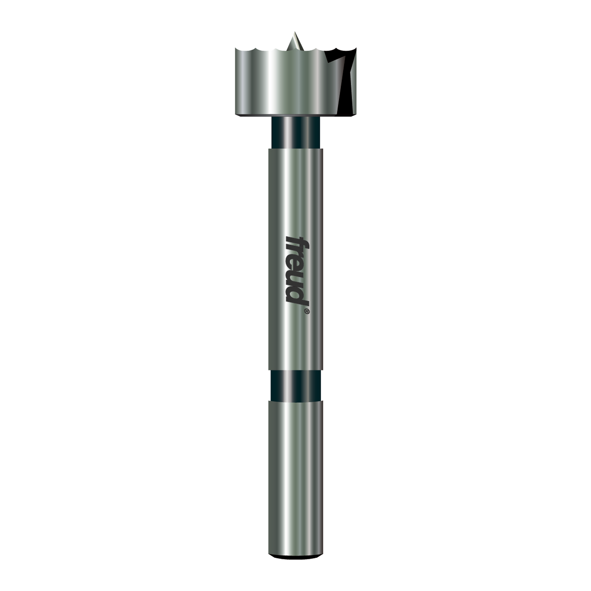 Freud PB-006 7/8" Forstner bit with cylindrical steel shaft and flat cutting head with sharp edges.