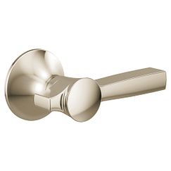 Polished nickel tank lever with round handle and circular mounting plate.